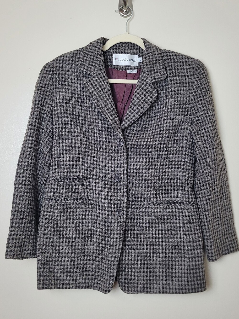 JH Collectibles Vintage Wool Grey Houndstooth Blazer